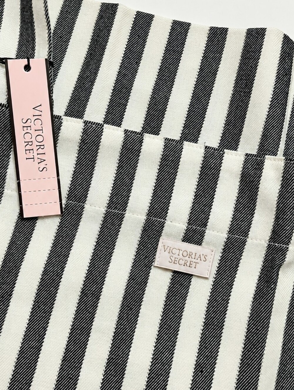 Victoria's Secret Limited Edition Grey Striped Reusable Flannel Tote Bag NEW